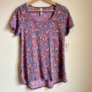 LuLaRoe Classic T Short‎ Sleeve Scoop Neck Top Geometric Print Purple Pink Sz S